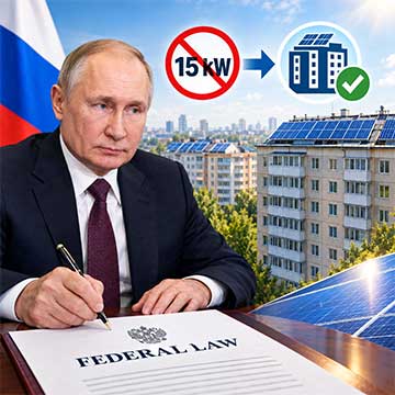 Poutine abandonne la règle des 15 kilowatts qui interdisait l’énergie solaire des immeubles russes